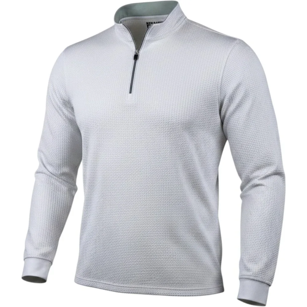 Straight Down Mens XXL White Waffle Knit Quarter Zip Pullover Golf Sweater Logo
